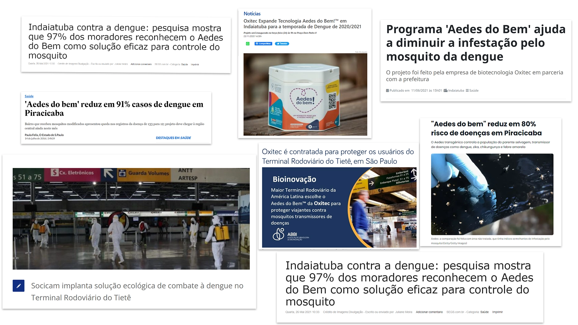Imagem com montagens de jornal com informações do Aedes do Bem